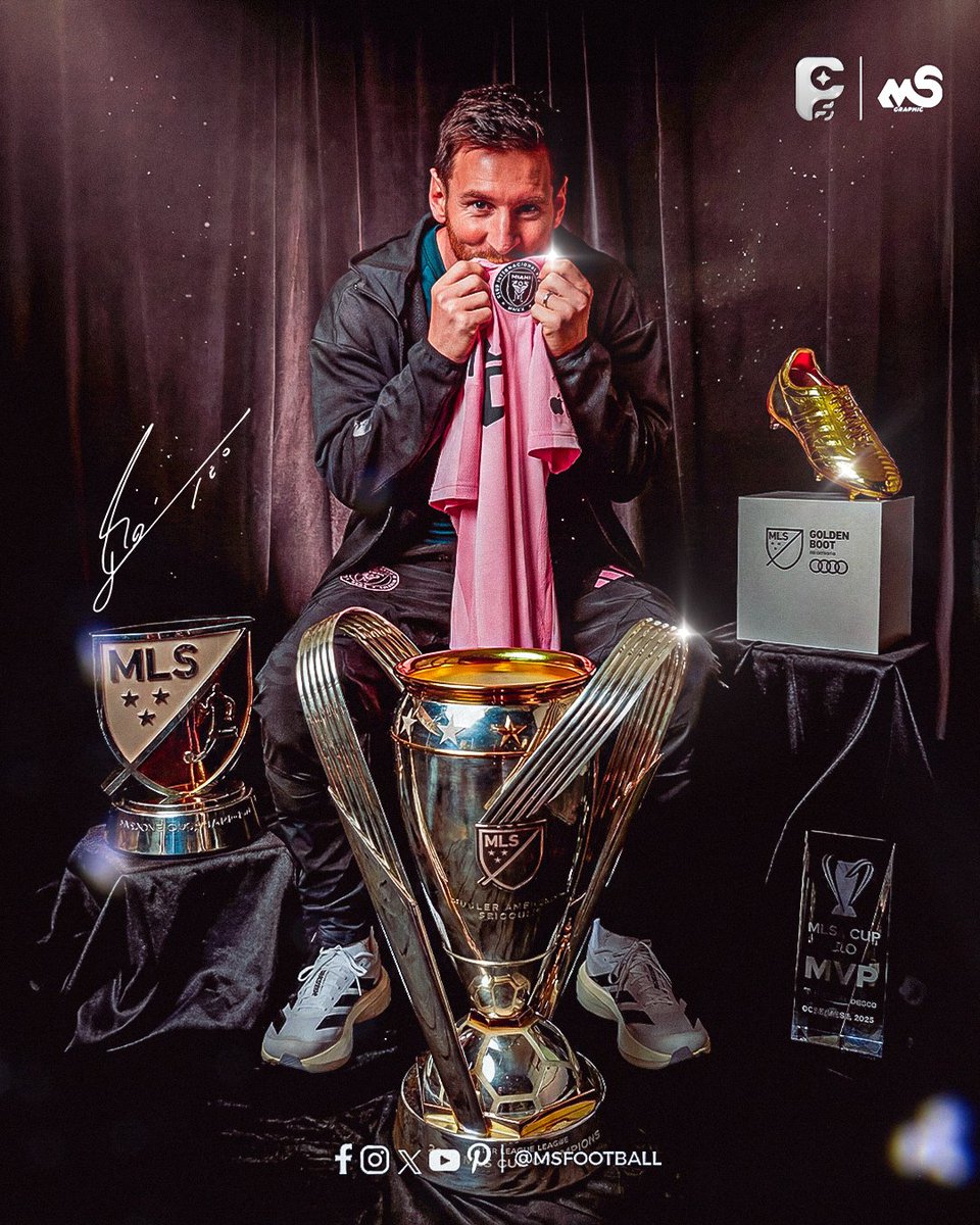 MSFootball12's tweet photo. - New edite 😍🎨

Leo #Messi has received the three awards of the season✨🐐 👑

🏅 Golden Boot
🏅 MLS Cup
🏅 MLS MVP

#smsports #sportsdesign #InterMiamiCF #LeoMessi #MLS #Golden_Boot https://t.co/c2s9mjlsQx
