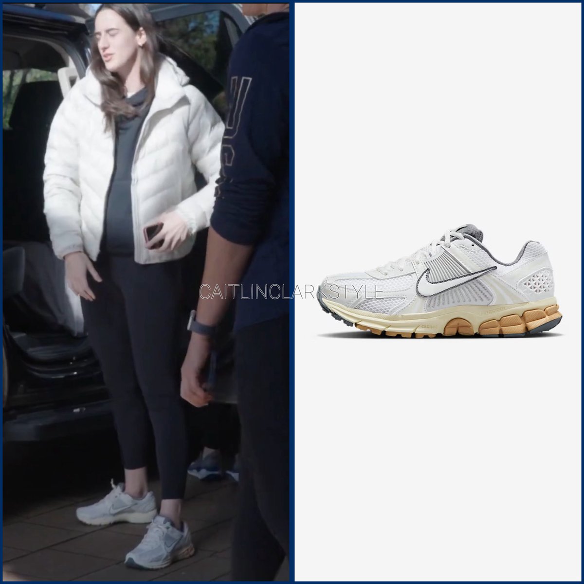 caitlinclarksty's tweet image. December 11, 2025: @CaitlinClark22 arriving at USAB National Team training camp | Durham, NC | wearing @Nike Zoom Vomero 5. Shop: resale starts at $88 go.shopmy.us/p-35360203 #KCPartner

Caitlin in a repeat neutral Nike Vomero 🩶