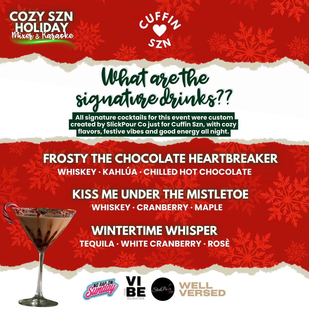 Tonight’s the night!! Pull up on ussss
Get some fun in before it’s freezing this weekend! 🎄✨

Secure your ticket: cuffinszn.com/shop/p/cozy-sz…

Use code: MERRY for a promo price!