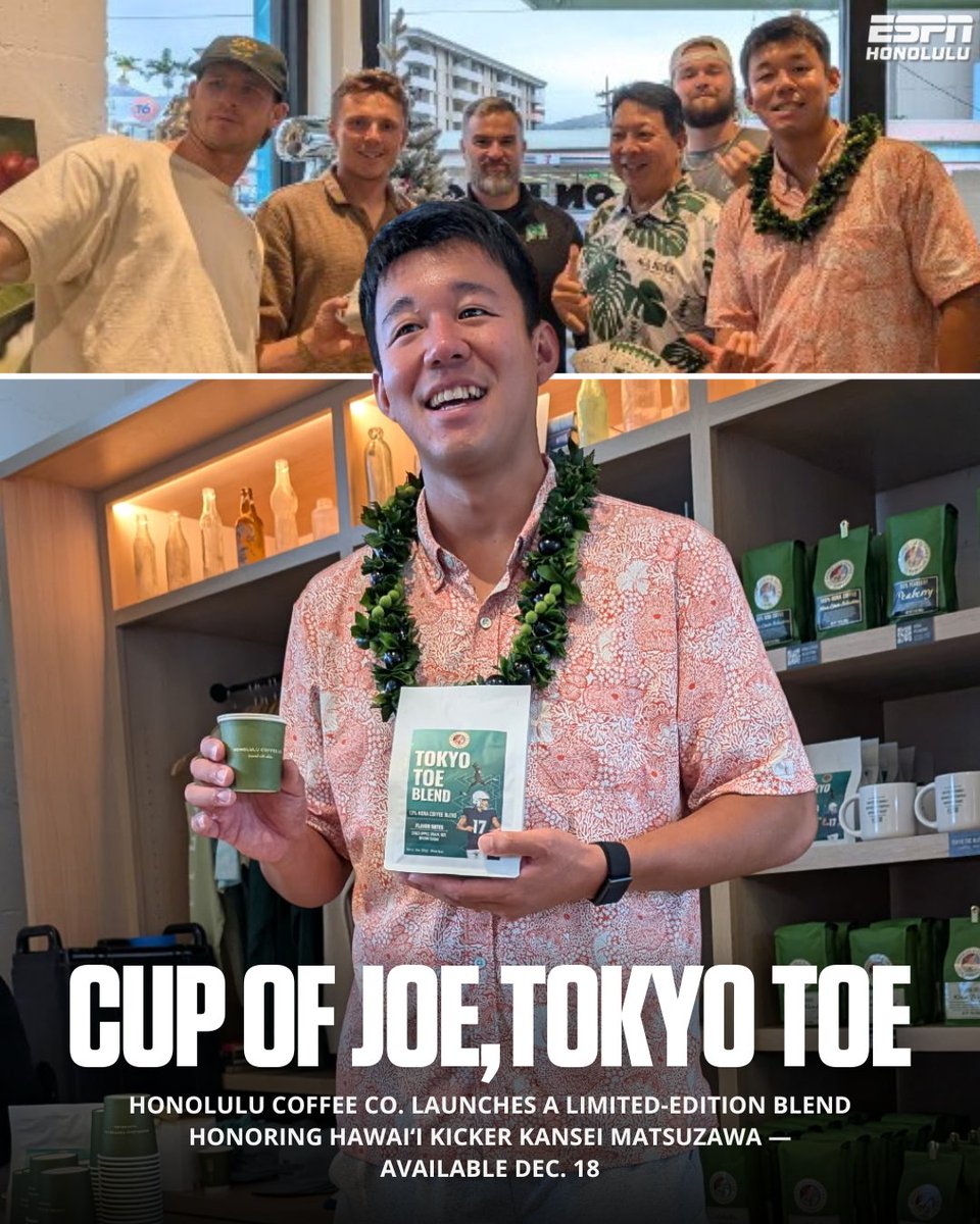 Honolulu Coffee Co.’s Tokyo Toe Blend honoring Hawaiʻi kicker <a href="/kan08sei/">Kansei Matsuzawa</a> drops Dec. 18.

Meet “Tokyo Toe” 12–2pm at Bakery on King.