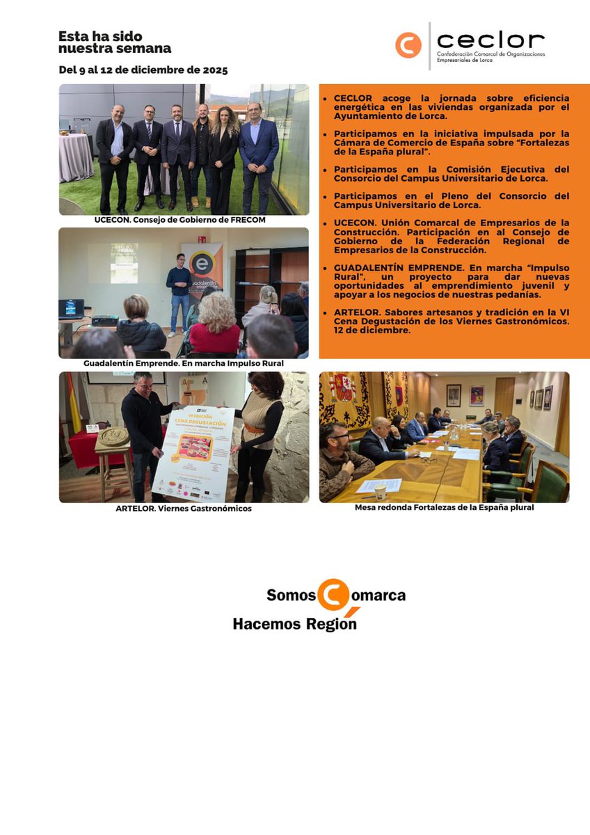 📷Resumen semanal:

✅Acogemos la jornada sobre eficiencia energética en las viviendas organizada por <a href="/AytoLorca/">Ayuntamiento Lorca</a>

✅Participamos en la mesa redonda Fortalezas de la España plural

✅Comisión Ejecutiva y Pleno del Consorcio del Campus Universitario de Lorca

⬇️Y mucho más