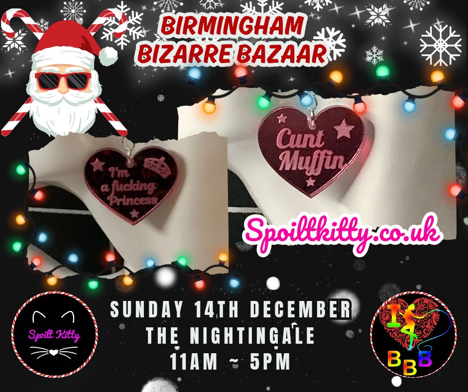 Spoilt_Kitty_'s tweet photo. We’re hitting Birmingham Bizarre Bazaar this Sunday with your fave inappropriate accessories 😈🔥
Bold. Cheeky. Zero regrets.

@BBBAltFetBazaar
📍 The Nightingale | 11–5

#BirminghamBizarreBazaar #AltStyle #CheekyAccessories #ShopIndie #SpookyVibes https://t.co/WHgMuLLJRb