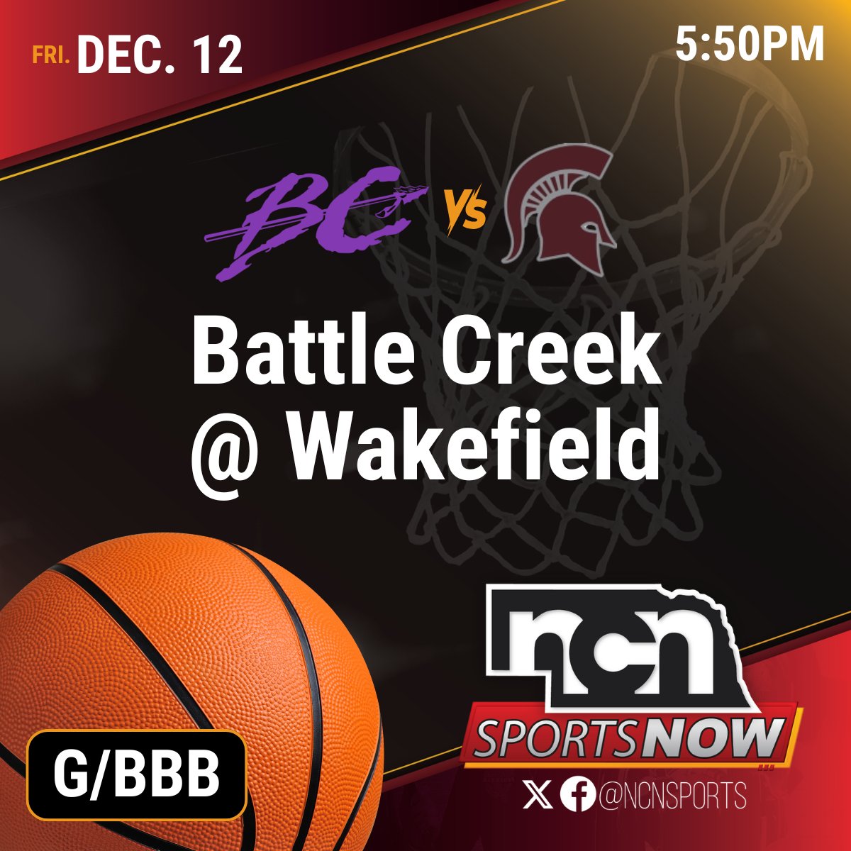 NCNSports's tweet image. 📺🏀:@NewsChannelNE is televising a northeast Nebraska girls/boys doubleheader on Friday night!

🟣 Battle Creek vs Wakefield ⚔️

TV coverage begins at 5:50 pm CT!

HOW TO WATCH NCN: tinyurl.com/smc3wkd8

#nebpreps/@BCBraves/@WakefieldTroja1