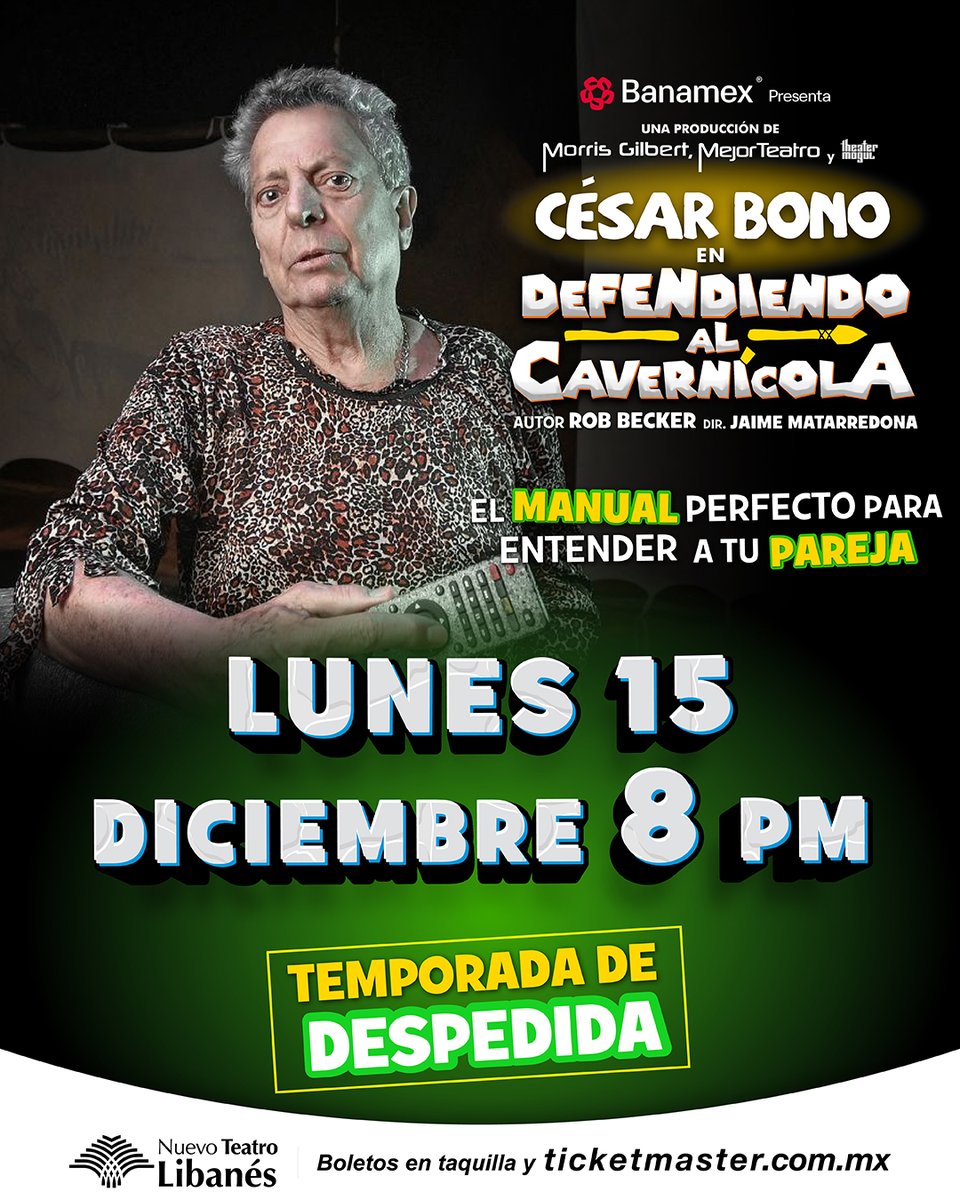 ¿Tu matrimonio es un ring? ¡Gánale la batalla a los problemas con los consejos del manual perfecto para entender a tu pareja de #DefendiendoAlCavernícola!

📍 Nuevo Teatro Libanés
📆 Lunes 15 de diciembre
⏰ Función a las 8:00 p.m.
🎟️ bit.ly/DefendiendoAlC…