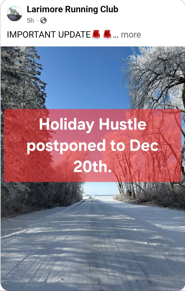 Tomorrow's Holiday Hustle postponed to next week.  Details here: facebook.com/share/p/1A45Ah…