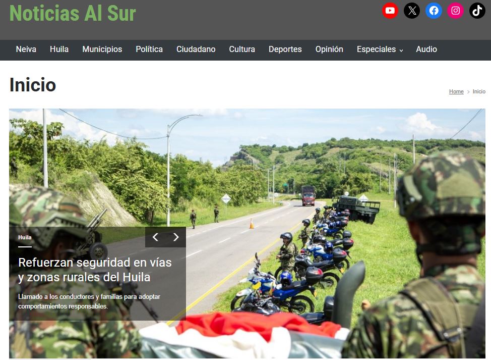 #Ahora Refuerzan seguridad en vías y zonas rurales del Huila... noticiasalsur.co/refuerzan-segu… #Neiva #Huila <a href="/Ejercito_Div5/">Quinta División del Ejército Nacional</a> <a href="/LeitoAlvarado/">Leonor Alvarado</a> #ViajeSeguro #DesafioDelSigloXXI #Navidad  #Wrapped2025 <a href="/COMANDANTE_EJC/">General Luis Emilio Cardozo Santamaría</a> <a href="/COMANDANTE_FFMM/">Comandante General de las Fuerzas Militares</a> #inseguridad #NovenaBrigada <a href="/luzpastrana/">Luz Pastrana L. 🇨🇴</a> #FelizAño2026