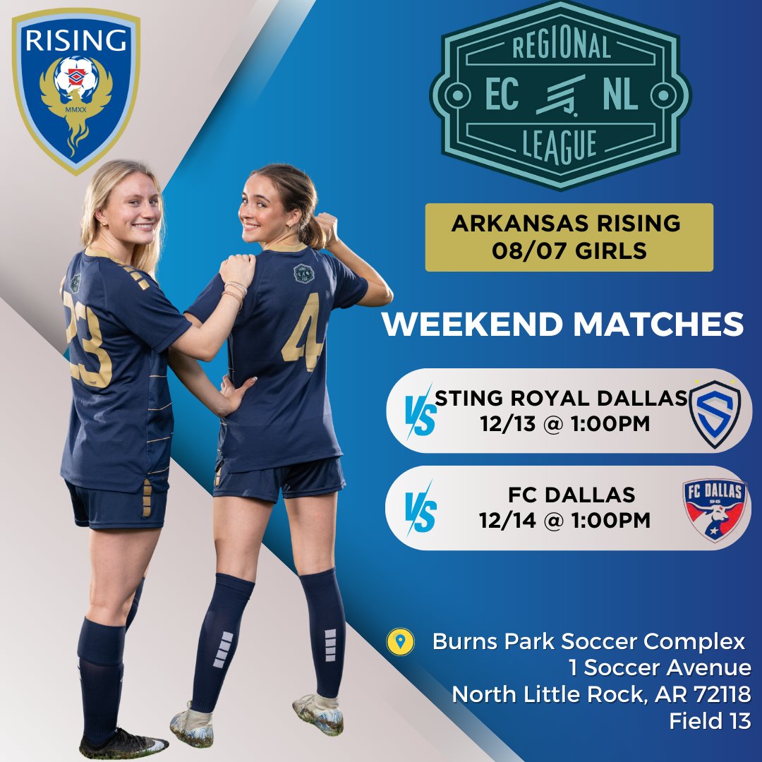AR_Rising08G's tweet photo. Last matches of 2025! Don't miss us at home this weekend! @ECNLgirls @arkansasrising https://t.co/1gwGorZT32
