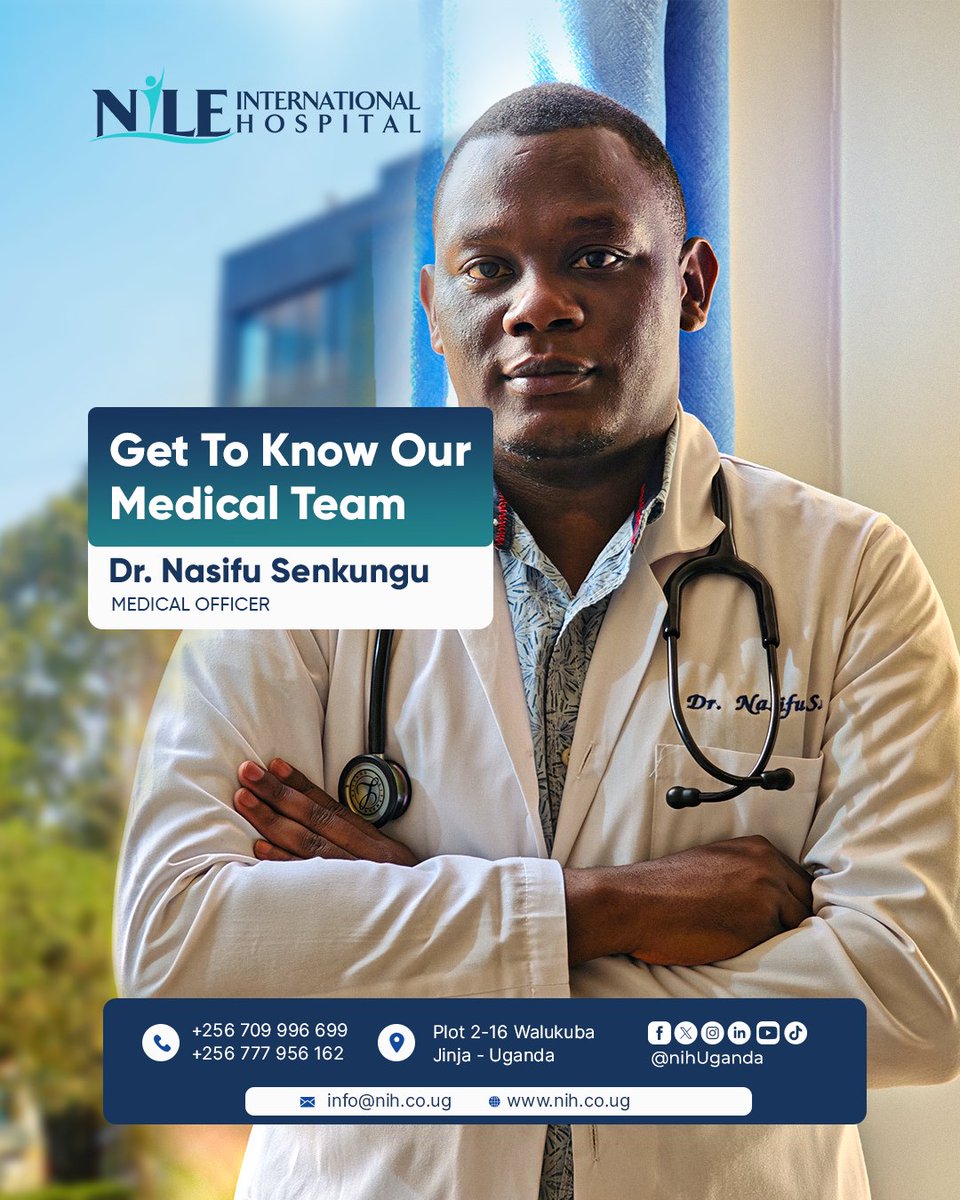 nihUganda's tweet photo. Meet Dr. Nasifu Senkungu, one of our Medical Officers at Nile International Hospital
#HealthcareExcellence #QualityCare #PatientCentered #WellbeingFirst https://t.co/JJTymW25vW
