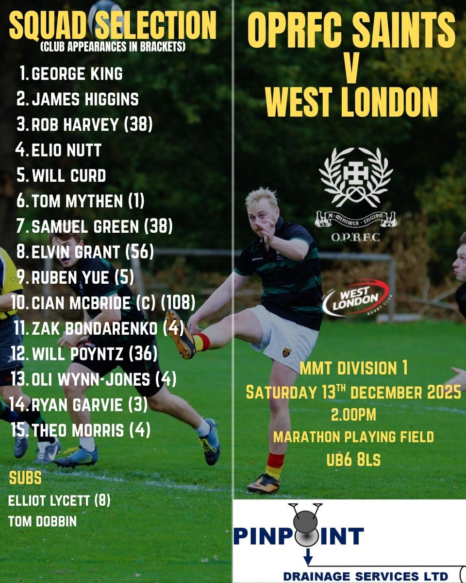 OPRFC's tweet image. 𝐓𝐞𝐚𝐦 𝐍𝐞𝐰𝐬

𝐎𝐏𝐑𝐅𝐂 𝐒𝐚𝐢𝐧𝐭𝐬 𝐯 𝐖𝐞𝐬𝐭 𝐋𝐨𝐧𝐝𝐨𝐧

The Saints squad to play West London, making the short trip to Marathon Playing Field for the Greenford Derby