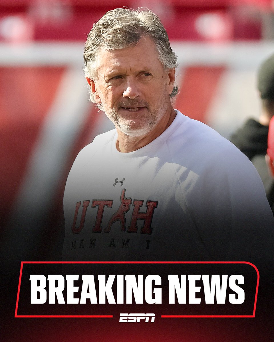 espn's tweet photo. Breaking: Utah head coach Kyle Whittingham is stepping down, he announced. He will coach in the Las Vegas Bowl. https://t.co/LTLttJUI4C
