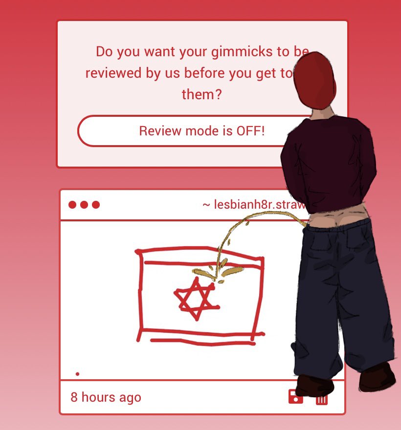 someone left an israeli flag in my straw page so i drew the red hood pissing on it