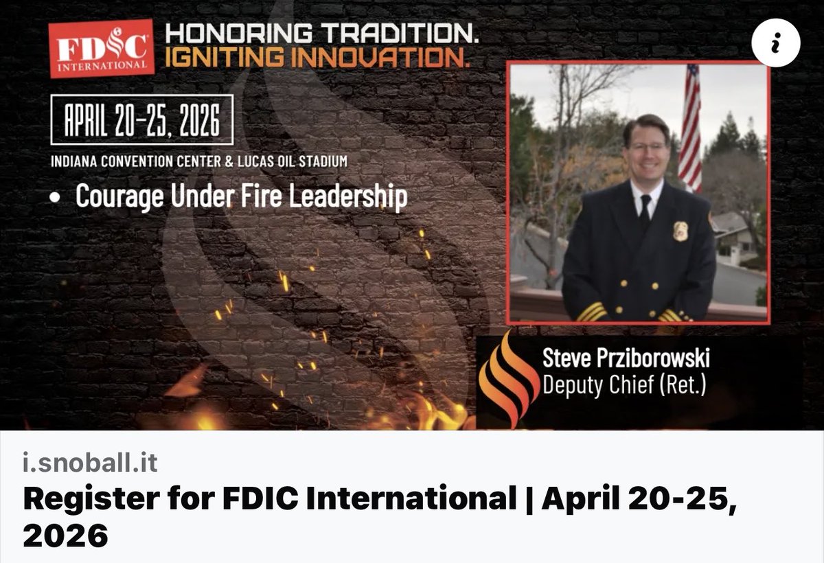 Kicking off the new year as a speaker at #FDIC2026!

Join thousands of fire and rescue professionals for a week full of hands-on training, networking, and discovering the latest innovations in the field.

Register by March 6 to secure early bird rates!
i.snoball.it/p/10wFDrc/t/10