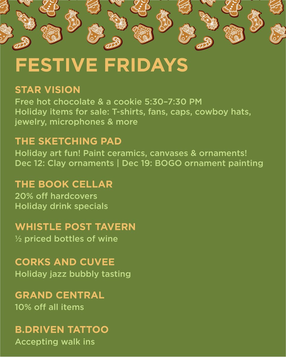 🎄 Tonight’s the first Festive Friday! Hot drinks, holiday treats, music, games, holiday deals, and festive fun await! Check out all the fun happening around town tonight.
901 Railroad St, Conyers, GA 30012
#oldetownconyers #conyersga #exploregeorgia