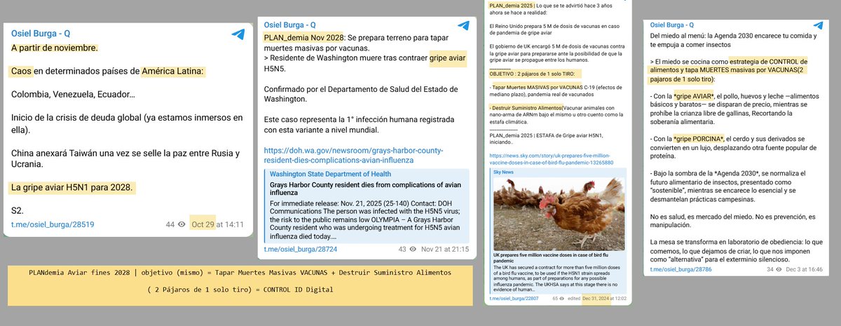OsielBurga's tweet photo. PLANdemia Aviar fines 2028 | objetivo (mismo) = Tapar Muertes Masivas VACUNAS + Destruir Suministro Alimentos
 
( 2 Pájaros de 1 solo tiro) = CONTROL ID Digital https://t.co/7KCoaW0Pfl