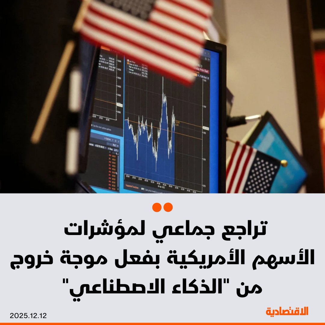مؤشرات الأسهم الأمريكية تتراجع، بفعل موجة خروج واسعة من أسهم الذكاء الاصطناعي، بعد أن جاءت توقعات Broadcom مخيبة للآمال، ما أدى لهبوط سهم الشركة 11% - تراجع مؤشر ناسداك 1.7% وستاندرز آند بورز 1% وداو جونز 0.5% 