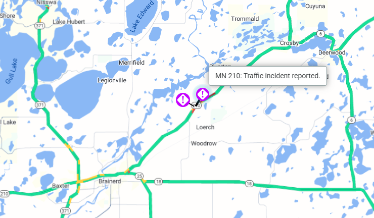 TRAFFIC ALERT (2:37 pm): Hwy 210 EB near Brainerd.
MnDOT is assisting State Patrol with wide-load trailer failure.
🛑EB lanes blocked; flagging ops underway for 4-5 hrs
⏱️ Delays expected until 7-8 pm
⚠️ Heavy traffic – expect backups
✅511mn.org for updates