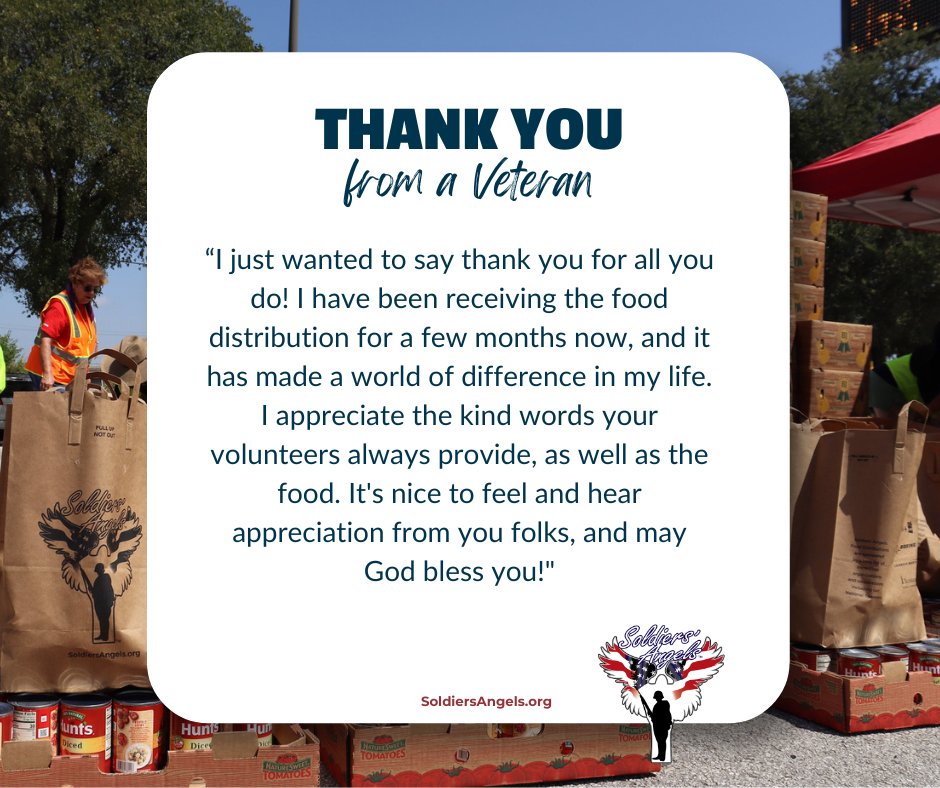soldiersangels's tweet image. For us, providing support goes beyond handing out groceries. It's about building community and offering appreciation. Thank you, volunteers, for making so many #Veterans and #ServiceMembers feel seen and appreciated.