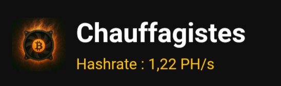 🔥 1 PETA HASH

Ça va vous ? Nous, on accueille actuellement hors tests internes notre premier PH de puissance cumulée grâce à un nouveau solo mineur bouillant. 
C'est environ 600m² de surface chauffée selon les règles classiques de chauffage (+ en réalité).

Chaque hash compte.