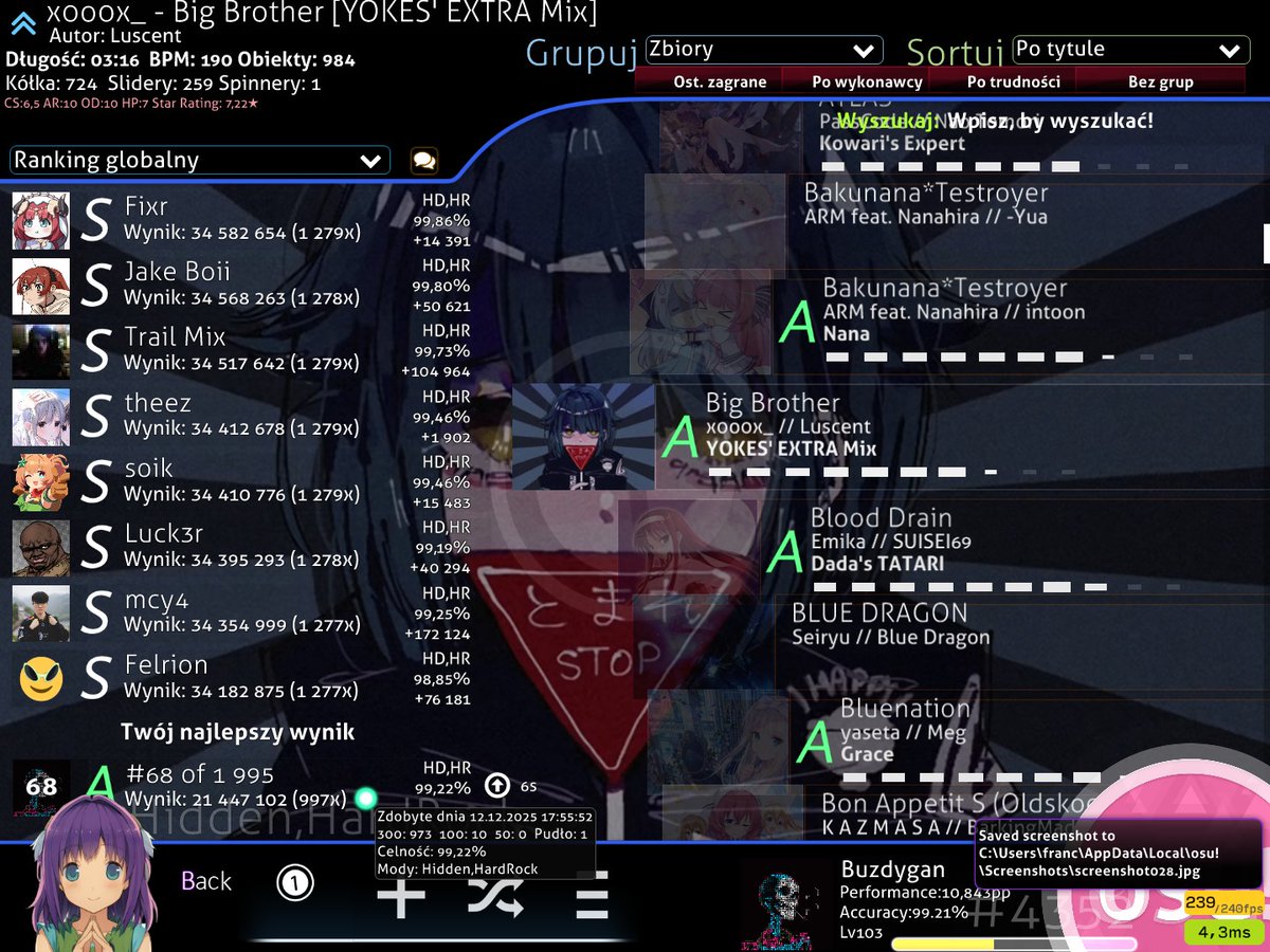 Frananas1's tweet image. It's silly that I've been playing this game 1-2 days per week for the last year or so, and yet I'm still improving. Scores from today. Chistmas slop isn't anything good but I'm surprised I can even attempt it, I was struggling at 300bpm aim before
