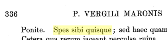 spes sibi quisque.
"herkes kendisinin umududur."
[Vergilius, Aeneis 11.309]