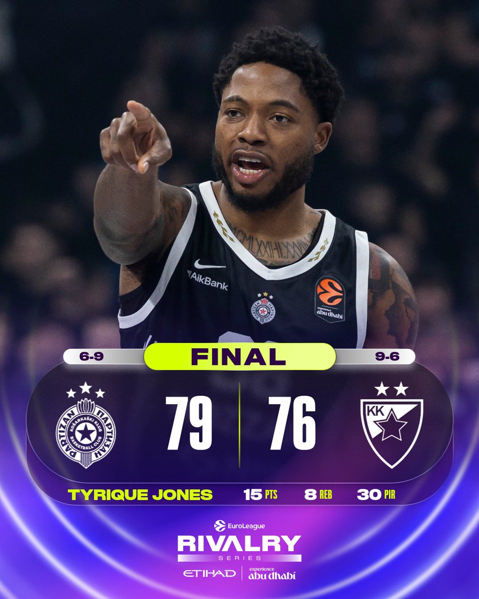 EuroLeague's tweet photo. Serbian Derby belong to @PartizanBC as they pull of a crazy comeback! ✅

#RivalrySeries https://t.co/7ogzcL5Wj5