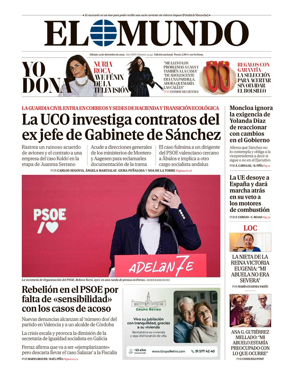 elmundoes's tweet photo. 📰 Portada de EL MUNDO del 13 de diciembre       

Ya disponible en Orbyt y en la edición digital con la mejor información https://t.co/EDKO12EqBW