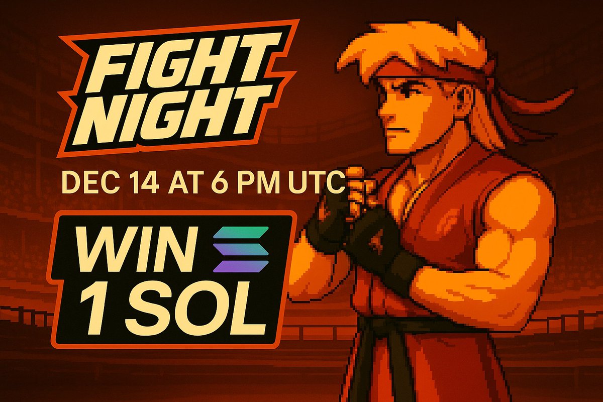 TradeFighters's tweet photo. Win 1 SOL
Dec 14 · 6 PM UTC
Join the whitelist: https://t.co/SFAYx76E74
Join the VC to enter the arena: https://t.co/H1KCrRpIUb https://t.co/mWm2D81EnC