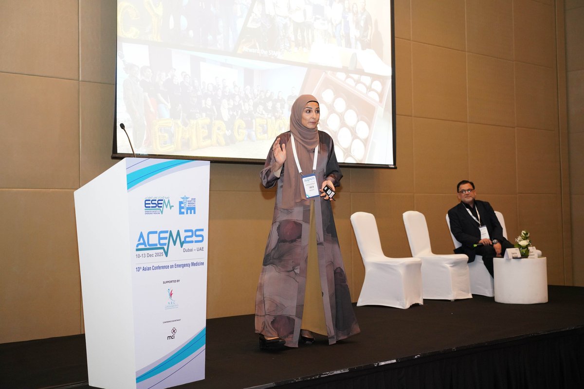 UAE_ESEM's tweet image. Leadership, system design, and cutting-edge research came together as Sabrina Berdouk,  Khulood Abdulla, Samata Chororia and Ahson Rabbani guided conversations on EM leadership, triage innovation, virtual observation units, and quality improvement.

#ACEM25 #EMLeadership