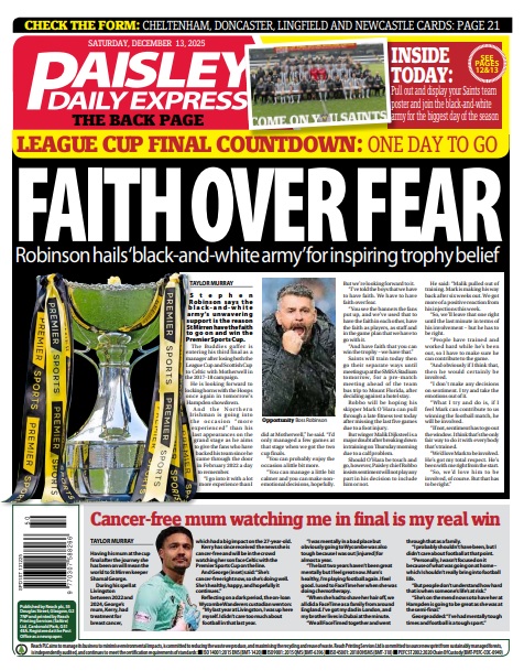 Saturday's paper is a cup final souvenir special featuring 10 pages of coverage.

COME ON YOU SAINTS!!!! ⚫️⚪️🐼🏆