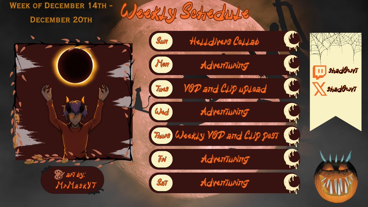 Hewwo yall! Here's the schedule for next week! Only one stream as I plan to spend some time with family. So, I will be posting two VODs and clips instead this week! Links to my channels are in my profile! 
#Vtuber