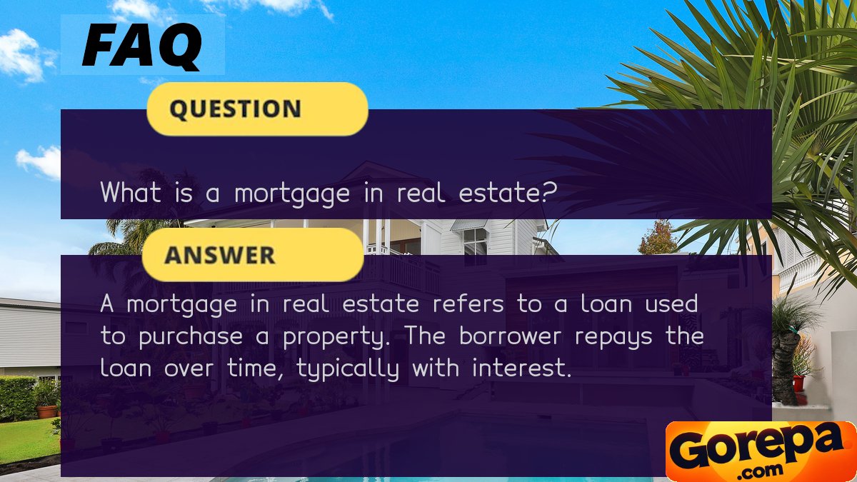 GorepaAnalytics's tweet photo. A mortgage in real estate refers to a loan used to purchase a property. The borrower repays the loan over time, typically with interest.

https://t.co/Pr6mcWqXA4

#RealEstateTips #entrepreneurmindset #locationlocationlocation #property #fixandflip #buyrealestateandwait https://t.co/bwpRVmIyhH