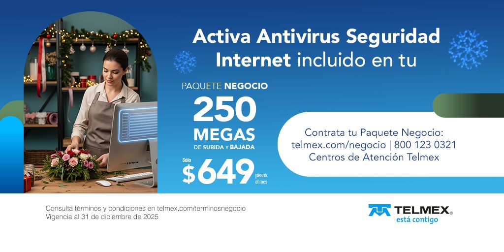 Telmex's tweet image. Con Antivirus Seguridad Internet tu Negocio funciona de manera segura y te permite concentrarte en lo importante: crecer y atender tu Negocio con confianza y tranquilidad 💻✨. 
Además, está incluido en tu Paquete: bot.ax/seguridad-inte…
#Antivirus #Telmex