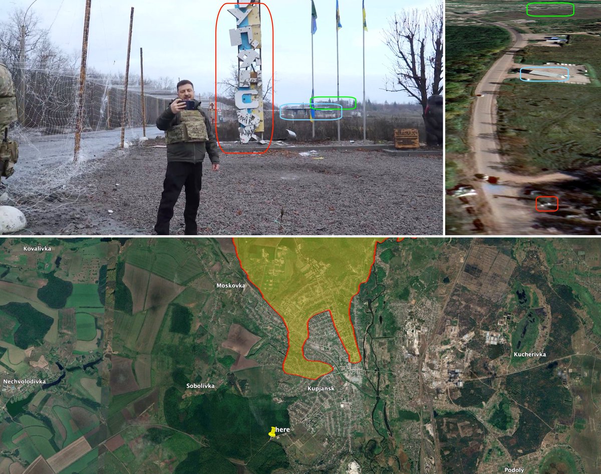 SU_57R's tweet photo. 🇷🇺🇺🇦 Massive PR campaign is taking place in Kupyansk right now. 

DeepStateMaps' latest update feels like a joke. Zelensky visited the southwestern edge of the city recently. Zelensky also took part in an award ceremony, congratulating servicemen on clearing Kupyansk. 

The situation in Kupyansk is fluid. there is no question about that. But it's not even close to this. 

I literally don't know what to respond with.