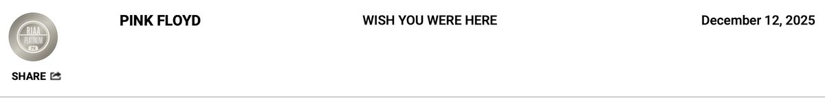 theindyreview's tweet image. After 50 years, @pinkfloyd's classic "Wish You Were Here" has been @RIAA certified 7x #multiplatinum.