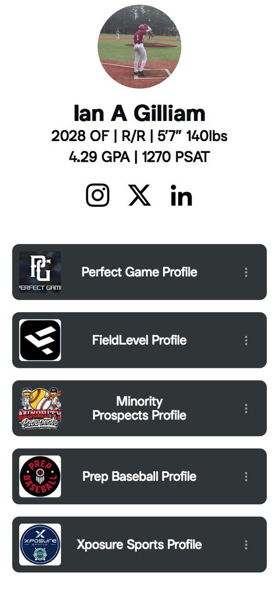 iangilliam28's tweet photo. Today’s #FollowFriday. Follow me via https://t.co/74KOkBNq9n on the following platforms @MBPTakeover @PerfectGameUSA @FieldLevel @prepbaseball @XposureBSB https://t.co/gE7Ek64DKI