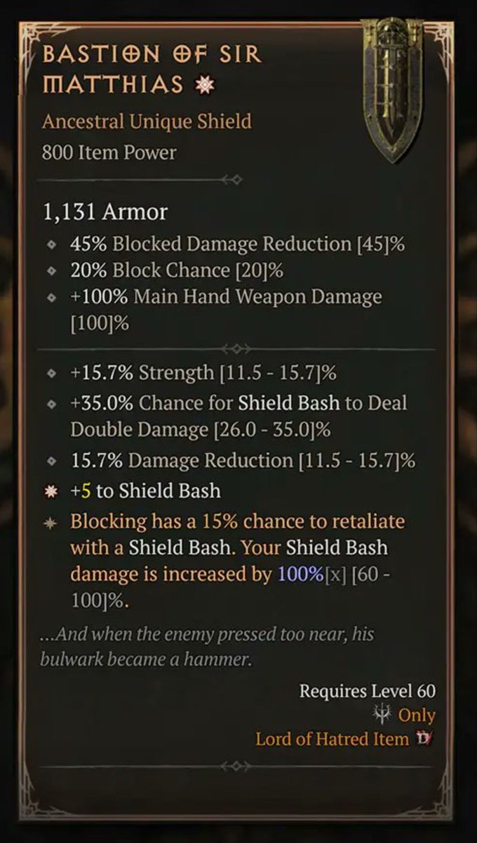 Un bouclier unique de Paladin <a href="/Diablo_FR/">Diablo FR</a> 4 qui porte mon prénom, j’en demandais pas tant 😭😁