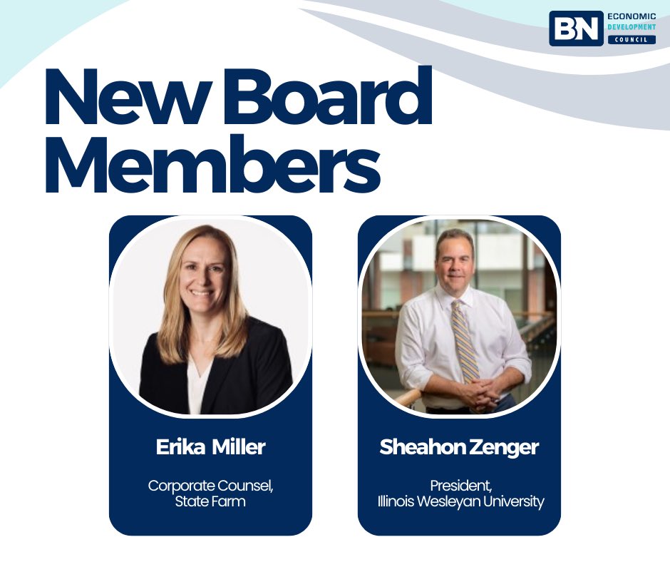We’re excited to welcome Erika Nelsen Miller, Corporate Counsel with <a href="/StateFarm/">State Farm</a> and Sheahon Zenger, President of <a href="/IL_Wesleyan/">Illinois Wesleyan</a>. Please join us in giving them a warm welcome!
