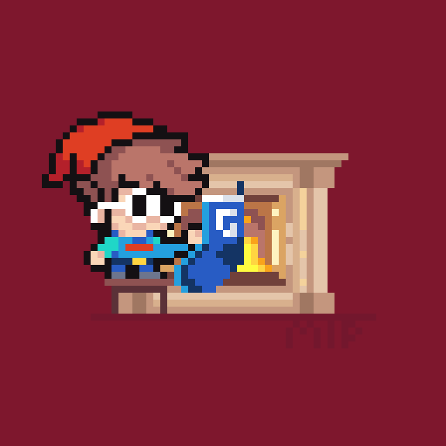 MakeItPixel_'s tweet photo. Day 12 of the Christmas challenge: george is placing his sock in the fireplace 🎄🎁 

#gnffanart #pixelart https://t.co/z8DqG3gBPt