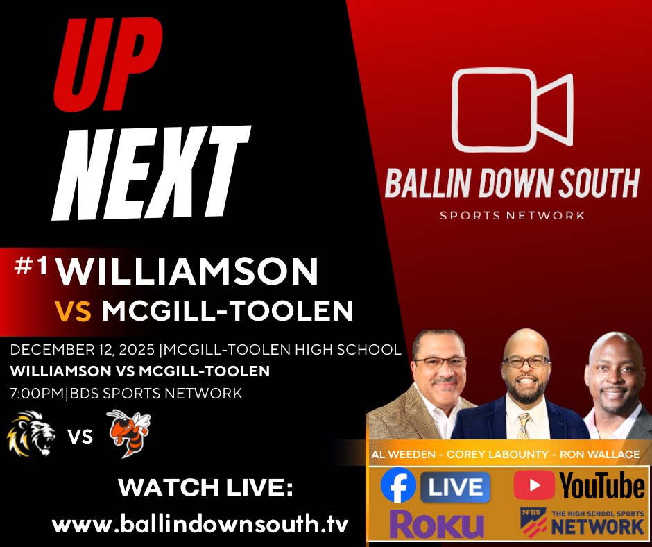 ronaldwallace's tweet photo. Gameday: The #1 team in 5A Williamson Lions travel tonight to take on the McGill-Toolen Yellowjackets.  Can’t make it watch it on the Ballin Down South Sports Network. #ShareandTellaFriend https://t.co/tM5f59l1km