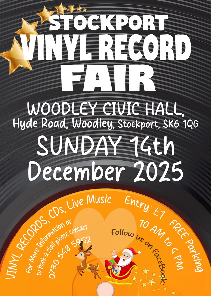 Don’t miss the Record Fair on SUNDAY at Woodley Civic Hall!
#vinyl #records #stockport #recordfair #vinylrecordfair #vinylrecords #event #gifts #manchester #fair #sunday #rock #prog #punk #reggae #soul #northernsoul #christmaspresents #christmas #woodley