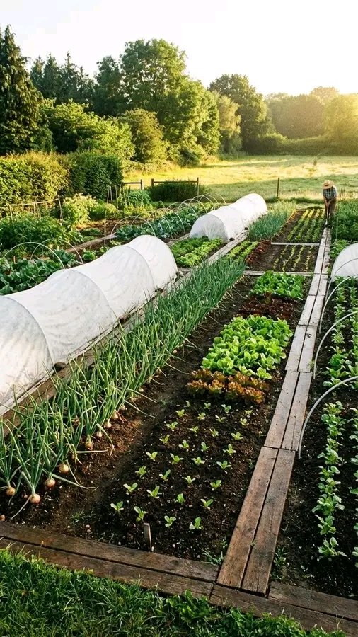 Agrinsiderhq's tweet photo. A Well-Planned Market Garden: Rows of Productivity and Purpose

This beautiful garden layout showcases the power of intentional design and consistent care. 
With long, straight rows of young crops stretching into the distance, this space is set up for high efficiency and a season full of harvests. 
Whether for personal use or small-scale market gardening, this type of organization helps growers manage beds, protect soil health, and maximize yields.

Orderly Rows for Efficient Growing
Each garden bed is clearly defined, separated by walking paths that prevent soil compaction and keep the workspace clean. The rows are planted densely, a technique that:
Encourages quick ground cover
Helps suppress weeds
Makes irrigation more efficient
Boosts overall productivity
The result is a tidy, easy-to-manage garden that still feels vibrant and alive.

A Variety of Crops at Different Stages
Looking closely, you’ll see rows of onions, leafy greens, herbs, root vegetables, and more—each at their own stage of development. 
This staggered planting approach ensures continuous harvests over the growing season.
It also supports soil health, as different plants draw and return different nutrients to the earth.

Season Extension With Row Covers
The curved hoops and protective coverings on some of the beds show that the gardener is using season-extension tactics. These lightweight covers provide:
Protection from pests
Defense against temperature swings
Humidity retention for tender seedlings
With these tools, crops can be planted earlier in spring and harvested later into fall.

Healthy Soil at the Heart of the Garden
The rich, dark soil visible throughout the beds is a sign of good stewardship. 
Consistent composting, minimal tilling, and mulching help maintain:
Excellent drainage
Strong root development
Vibrant microbial life
Long-term soil fertility
Healthy soil is what turns a garden from good to exceptional.

A Garden Built for Growth and Simplicity
The beauty of this garden lies not only in its abundance but in its thoughtful simplicity. 
Straight rows, defined paths, a mixture of crops, and season-extension tools all work together to create a highly productive, sustainable growing system.
It’s a wonderful example of how careful planning and regular attention can transform a patch of land into a thriving food source.