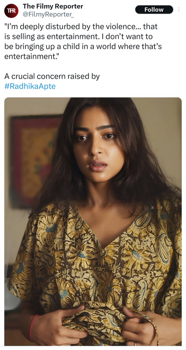 zoeycin3ma's tweet photo. Sincere suggestion for #RadhikaApte , don't show your kid the particular violent film(everyone knows what's it) you are afraid of, out of 100s of violent films out there in bollywood u never concerned about before. 

Show your kid Raktha Charithra & Lust Stories and other good movies that you did and proud of. 

#JustSaying

Double Standards !!!