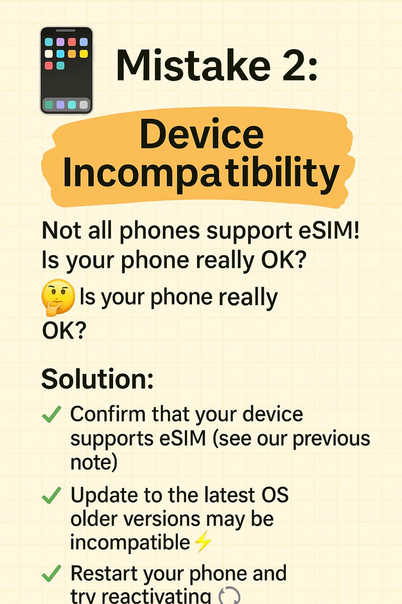 Mede_eSIM's tweet image. eSIM Activation Failed? Avoid These 3 Common Mistakes 
⚡️eSIM frees up your internet connection—but a failed activation is so frustrating! 
😵‍💫Don’t stress—skip these 3 pitfalls, and you’ll get your eSIM up and running in no time! ✅#medeesim #eSIMtips #traveltech  #internethack