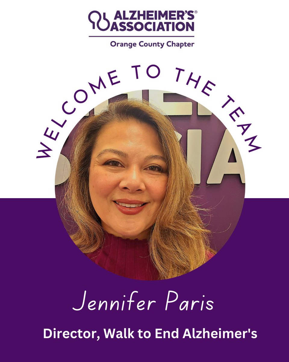 endalzoc's tweet photo. 🎉 Welcome Jennifer Paris! 🎉 We’re thrilled to have her as our new Director of Walk to End Alzheimer’s! With deep experience in development and leadership, she’ll help drive our mission forward. Join us in giving her a warm welcome! 💜 #WalkToEndAlz #ENDALZ #ENDALZOC https://t.co/YHmZ0la3EC