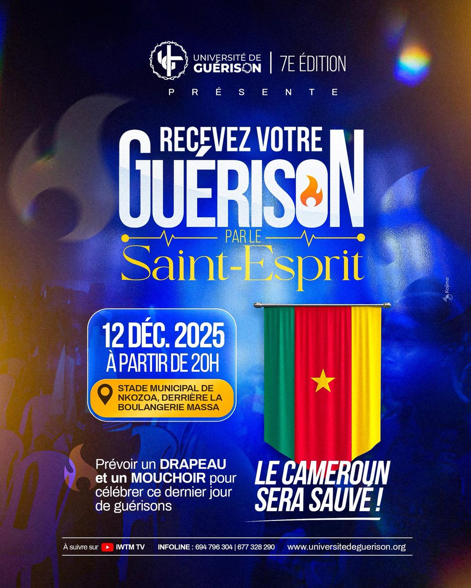🛑 UNIVERSITÉ DE GUÉRISON 2025

 🙏🏽Jour 5: L'action du Saint-Esprit à travers le manteau spirituel

👉🏼 universitedeguerison.org/#direct

📍Vendredi 12 Décembre dès 20h00 GMT+1 jusqu'à l'aube.

RECEVEZ VOTRE GUÉRISON PAR LE SAINT-ESPRIT
#UnivGuerison #Guerison