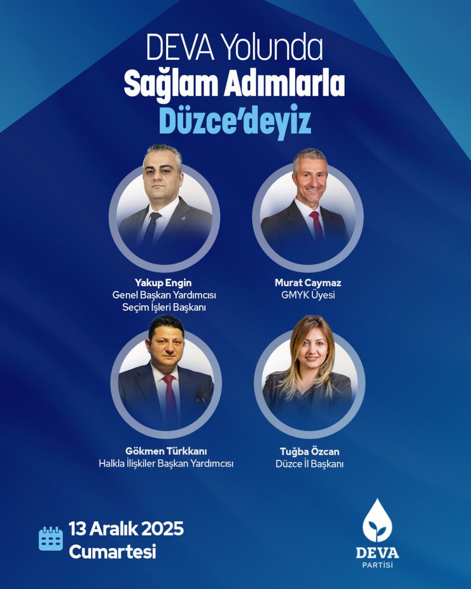 devapartisi's tweet photo. DEVA Yolunda Sağlam Adımlarla Düzce'deyiz.

Genel Merkez Heyetimiz, 13 Aralık Cumartesi günü Düzce'de. https://t.co/4Sjw5SFkir