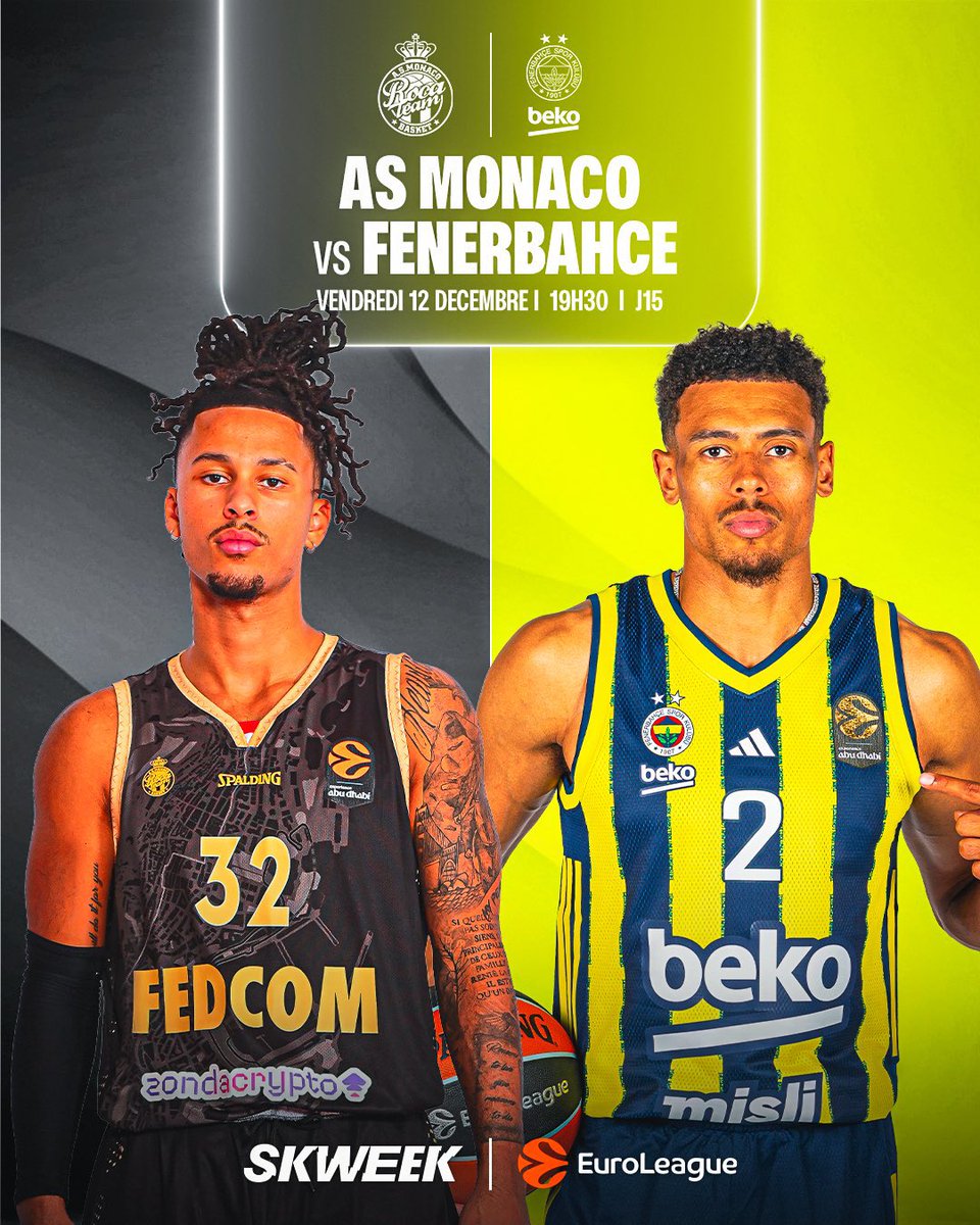 NielsOnimus's tweet photo. 🏀🇲🇨 AS Monaco - 🇹🇷Fenerbahçe
🕖 19h15
📺 @skweektv
Un remake de la finale de l’an passé dans lequel la Roca Team voudra prendre sa revanche et poursuivre sa belle série de 3 wins de suite en EuroLeague !
Rdv sur le #SKWEEKlive https://t.co/CVSGLL7NFK