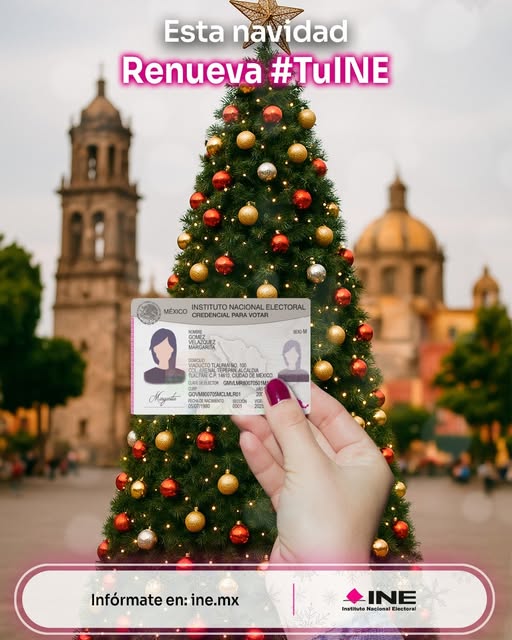 🎅 ¿Renovaste la decoración de Navidad?​ También es hora de renovar #TuINE y empezar el año con tus documentos listos.​
➡️ Recuerda que renovarla es un trámite muy sencillo. 🙌🏻​
Infórmate en ine.mx o en INETEL: 800 433 2000. 📱