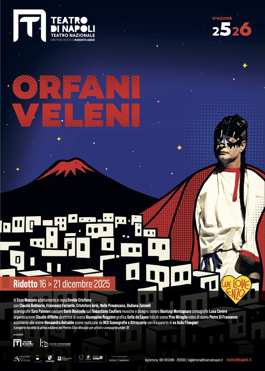 Il ricordo per #EnzoMoscato continua al #Ridotto con #OrfaniVeleni, progetto vincitore del #PremioMoscato #under35.
Un vecchio attore senzatetto, un Pulcinella salvifico, 3 ragazzi-avvoltoi e la voce del poeta che torna a illuminare la città.
bit.ly/3J5dpWG