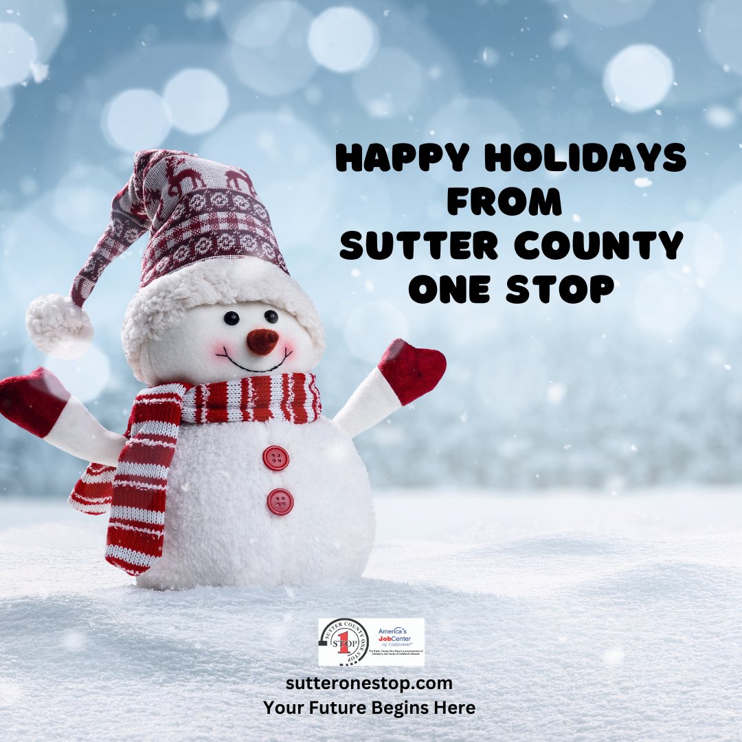 Happy Holidays from Sutter County One Stop!  This season, we’re filled with gratitude for our amazing job seekers, employers, partners, and community. Wishing you and your loved ones joy, warmth, and happiness this holiday season. #HappyHolidays #SutterCOuntyOneStop
